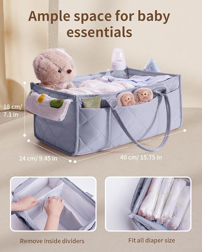 CEI-CEI Baby Diaper Caddy Organizer with Handle, Large Portable Nursery Storage Basket for Newborn Essentials, Changing Table and Car Organizer, Gift for Baby Shower