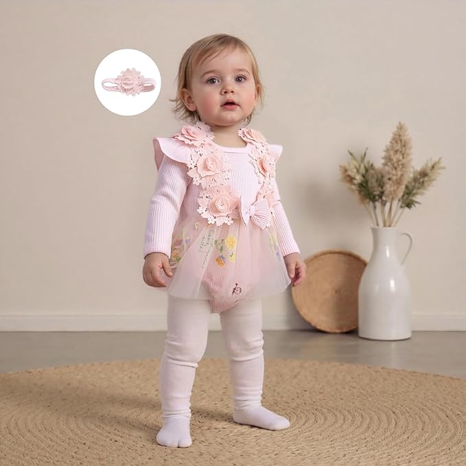 Giraropa Baby Girl Fall Winter Clothes Long Sleeve Romper Dress + Socks + Headband Newborn Infant Cute Casual Outfits