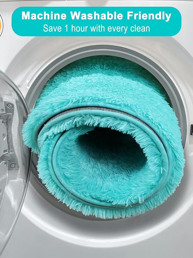 ONASAR Teal Blue Round Area Rug 4ft, Soft Fluffy Bedroom Bedside Floor Circle Rugs for Kids Girls Boys Teen Room, Cute Fuzzy Furry Plush Shaggy Carpet for Nursery Living Room Playroom Dorm Home Decor