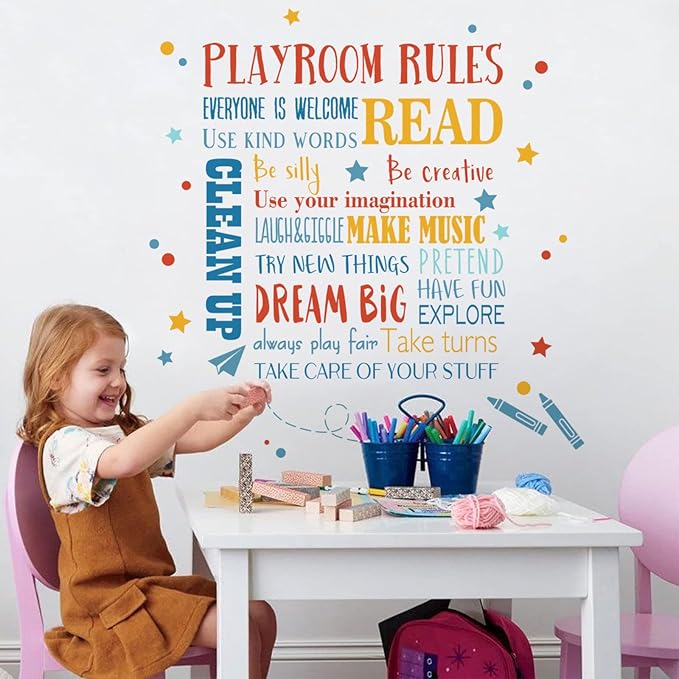 Mfault Playroom Rules Dream Big Be Creative Read Sayings Wall Decals Stickers, Colorful Inspirational Quote Nursery Decorations, Neutral Baby Boy Girl Bedroom Playroom School Art Kids Room Decor Gifts