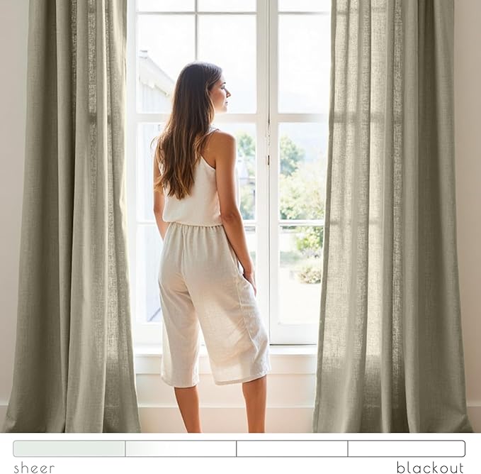 jinchan Linen Blend Curtains 84 inch Length 2 Panels for Bedroom Living Room, Light Filtering 50 inch Wide Farmhouse Drapes with Rod Pocket Back Tab(50W x 84L, Light Green)