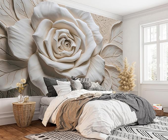AFZEVEB-3D Rose Flower Wallpaper Large Floral Wall murals for Bedroom 182"x120"(Not Peel and Stick)