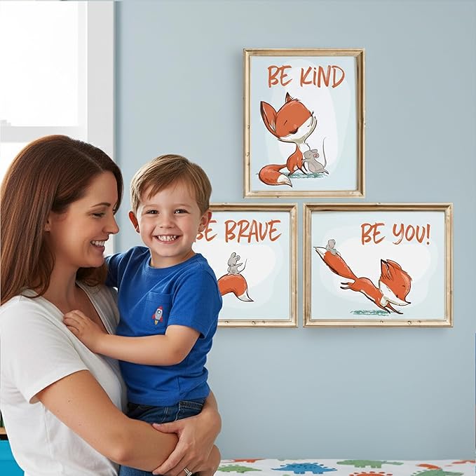 DREAM BIG PRINTABLES Fox Wall Art Prints (Set of 3) - Unframed - 8x10s | Woodland Nursery Decor - Inspirational Quotes for Boys and Girls Room - Be Kind, Be Brave, Be You - Kids Positive Affirmations