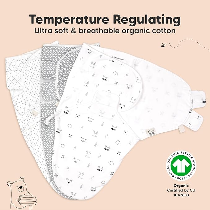 3-Pack Organic Baby Swaddle Sleep Sacks - Swaddles for Newborns, Infant 0-3 Months, Baby Girls, Boys, Soft & Snug Newborn Sleep Sack, Nursery Swaddling Blankets (Nordic, XS)