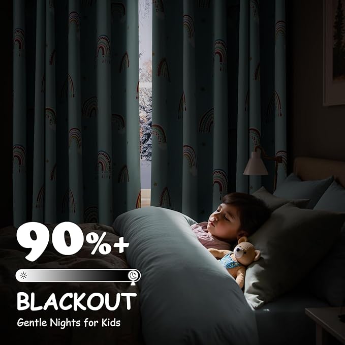 jinchan Nursery Blackout Curtains for Kids Room Rainbow Blue Curtains Cute Girls Bedroom Dorm Playroom Window Treatment Grommet Thermal Insulated Room Darkening 2 Panels 63 Inch Length