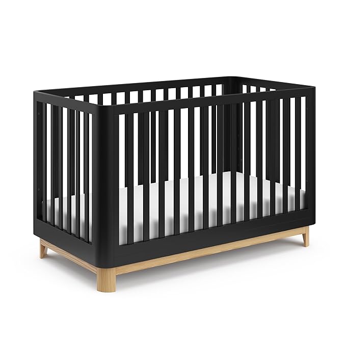 Storkcraft Santos Convertible Crib (Black & Natural) – GREENGUARD Gold Certified, Fits Standard Crib Mattress, Converts to Toddler Bed and Daybed, 4 Adjustable Mattress Heights, Rounded Edges