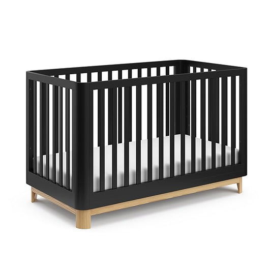 Storkcraft Santos Convertible Crib (Black & Natural) – GREENGUARD Gold Certified, Fits Standard Crib Mattress, Converts to Toddler Bed and Daybed, 4 Adjustable Mattress Heights, Rounded Edges