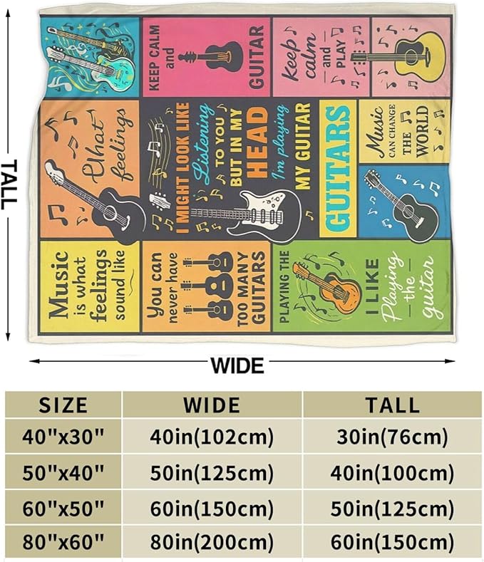 Guitar Music Throw Blanket Soft Cozy Fleece Fuzzy Plush Musical Instruments Theme Warm Stuff Bedding Blanket Gifts for Guitar Lover Boys Girls Kids Adult Men Women 40"X50"