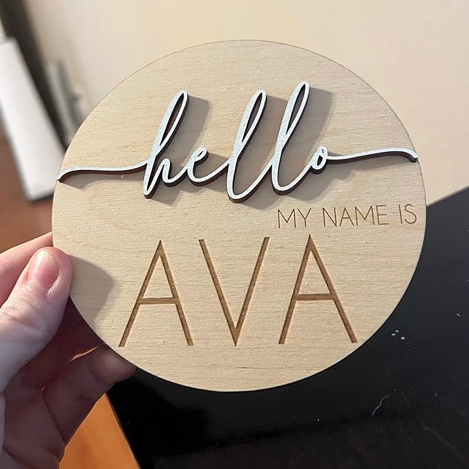 NAZENTI Personalized Baby Name Announcement Wooden Signs, Custom Hello My Name Is Name Sign For Hospital, Welcome Sign For Decor, Gifts For Baby Girl Or Boy Shower, Baby's Arrival Gifts