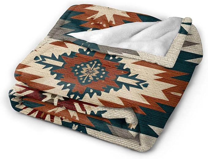 Boho Western Blanket Aztec Tribal Southwest Throw Blanket Southwestern Navajo Soft Cozy Fleece Fuzzy Stuffed Plush Flannel Gifts for Girls Women Boys Kids Adults 40''x50''