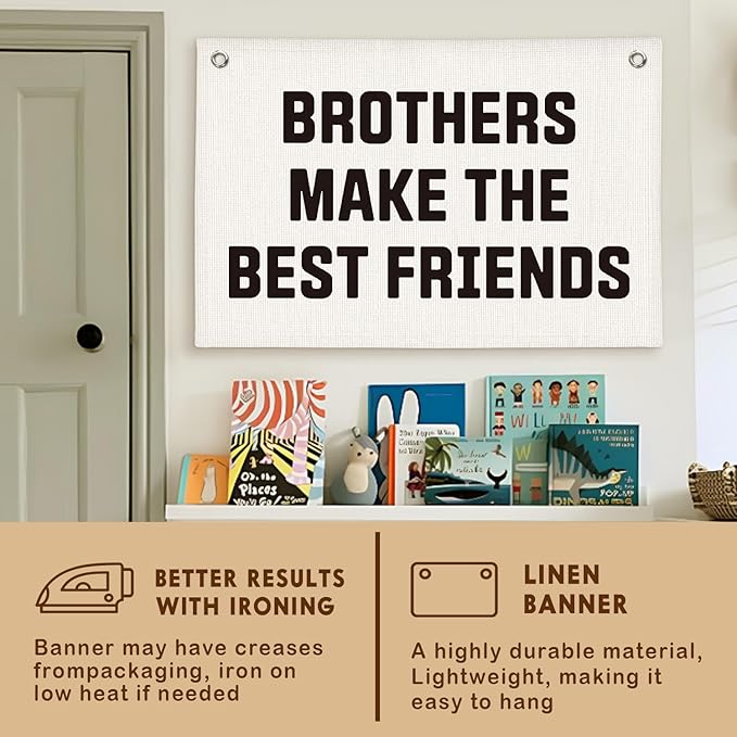 Lacama Boys Room Decor, Brothers Make The Best Friends, Canvas Banner Wall Hanging Flag Decor for Nursery Classroom Playroom Kids Room 30x20 Inch