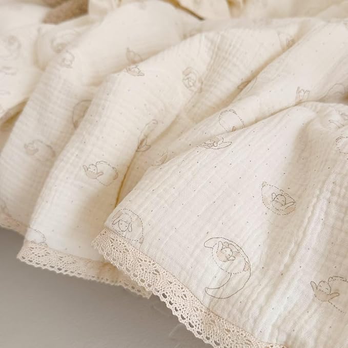 BuLuTu Muslin Baby Quilt Toddler/Twin Bed Blanket Lightweight Comforter for Girls Boys| 2 Layer Cotton Muslin| Soft Breathable| 60"x78", 2.5 Pounds| Sheep Pattern | Machine Washable