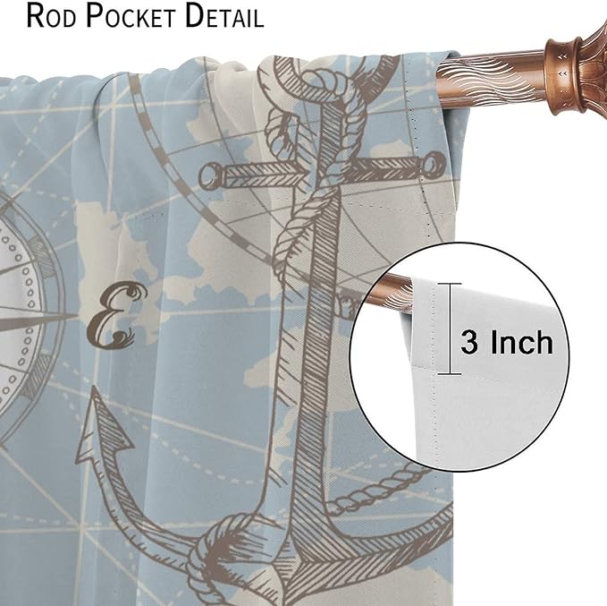 Nautical Theme Window Curtains,Pirate Sailboat Curtains for Bedroom,Conch Starfish Print Draperies for Living Room,Ocean Window Treatment Curtains Set 2 Panels,63x72 Inches