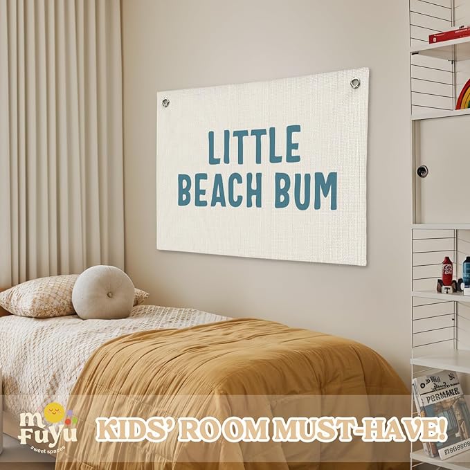 Little Beach Bum Canvas Banner - Coastal Nursery Wall Decor for Baby Kids Room Nursery Playroom,Beach Gifts,Summer Surf Vibes 30x20 Inch