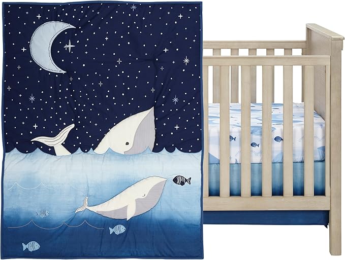 Lambs & Ivy Bubbles & Squirt 3-Piece Whale/Ocean Aquatic Baby Crib Bedding Set