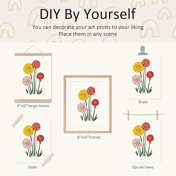 VONTP Kids Classroom Wall Art Decor, Eclectic Retro Floral Hot Air Balloon Butterfly Nursery Prints Poster Wall Decorations for Kids Room Bedroom Playroom Classroom, 8x10 Inch Set of 4 (Unframed)