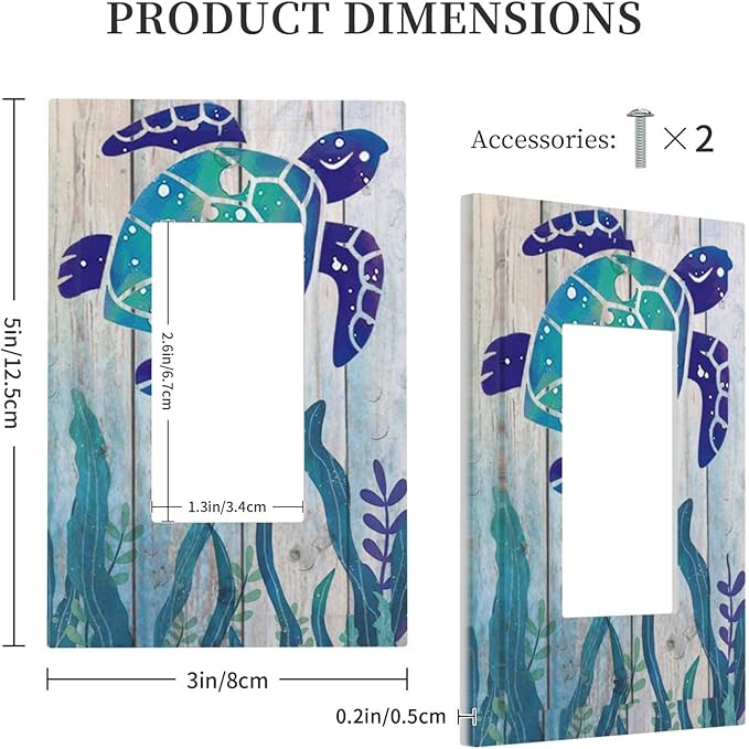 Sea Turtle Grass Seaweed on Rustic Wooden Board 1 Gang Light Switch Cover Single Rocker/Gfci Device Decorative Wall Plate Standard Size Receptacle Ocean Grass Seaweed Outlet Cover Plates Art Decor