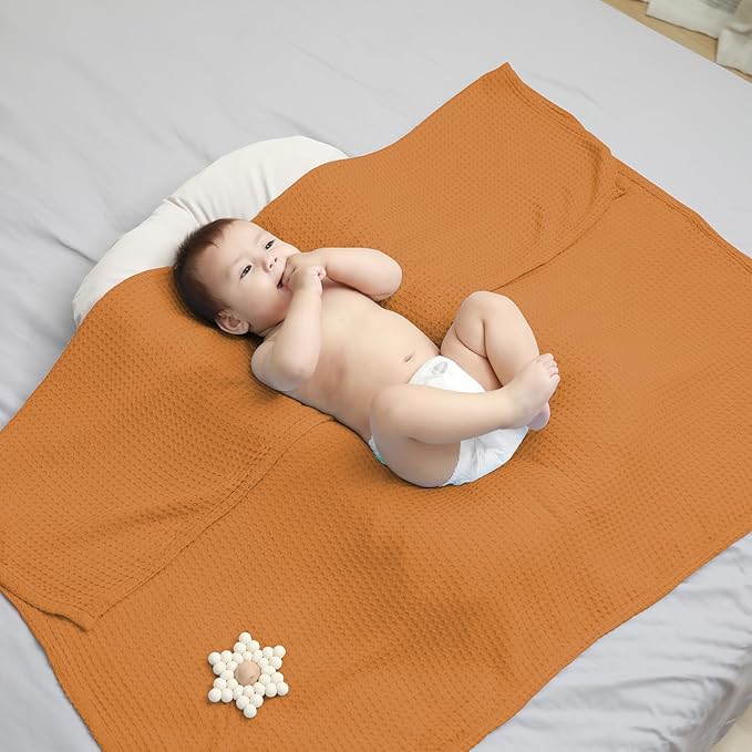 36” X 40” Inches Cooling Baby Waffle Weave Blanket, Ultra-Soft Lightweight Receiving Blanket for Newborn, Breathable Comfortable Baby Swaddle Blanket for Boys and Girls(Golden Amber)