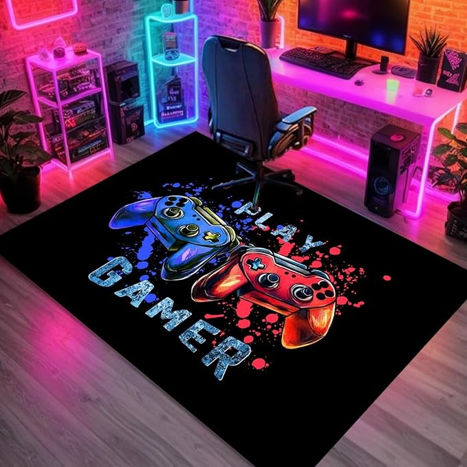 Game Console Gamepad Area Rugs,4x5ft,Play Gamin Decor Boys Bedroom Rug with Non-Slip Backing Large Washable Carpet for Living Room Playroom Gaming Chair Mat