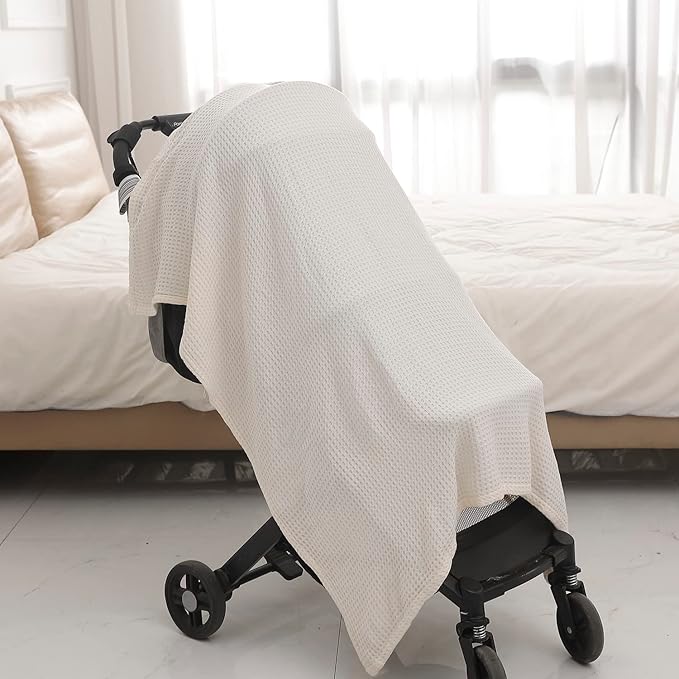 36” X 40” Inches Cooling Baby Waffle Weave Blanket, Ultra-Soft Lightweight Receiving Blanket for Newborn, Breathable Comfortable Baby Swaddle Blanket for Boys and Girls(Natural)