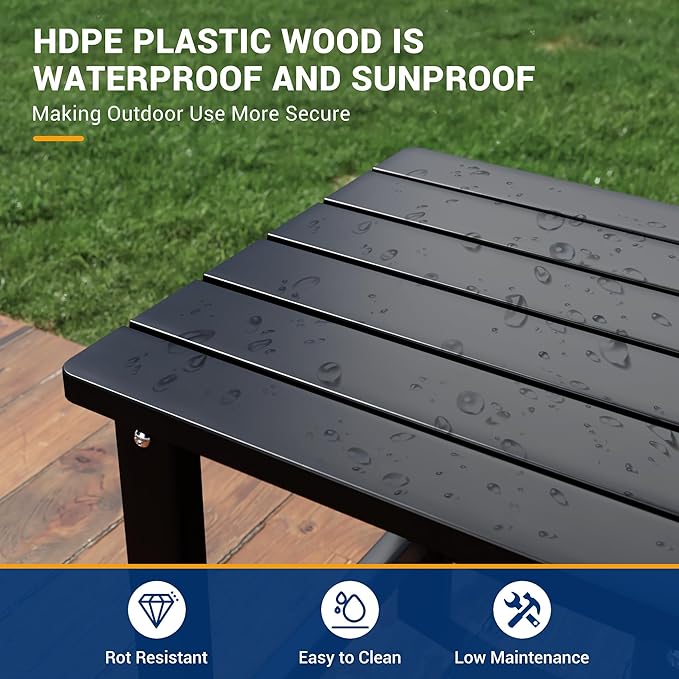 UDPATIO 2-Tier Side Table, 19x16x17.8 in, Black, Adirondack End Table, Indoor & Outdoor Use