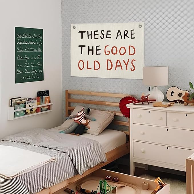 These Are The Good Old Days Sign, Trendy Linen Banner Wall Hanging, Retro Nostalgic Inspirational