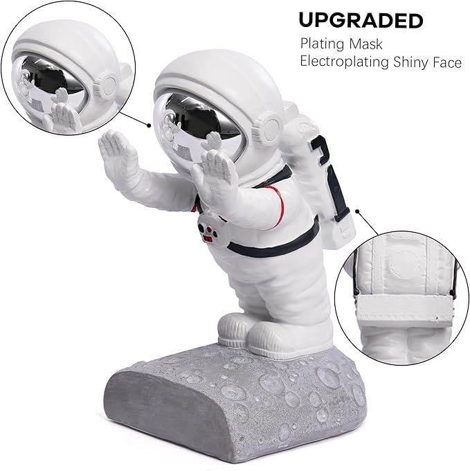 Book End Holder, Astronaut Bookends Outer Space Themed Astronaut Figurine Decorative Book Stoppers to Hold Books Heavy Duty Bookshelf Ends for Kids Rooms Space Decor Bookends (A-Silver Color)