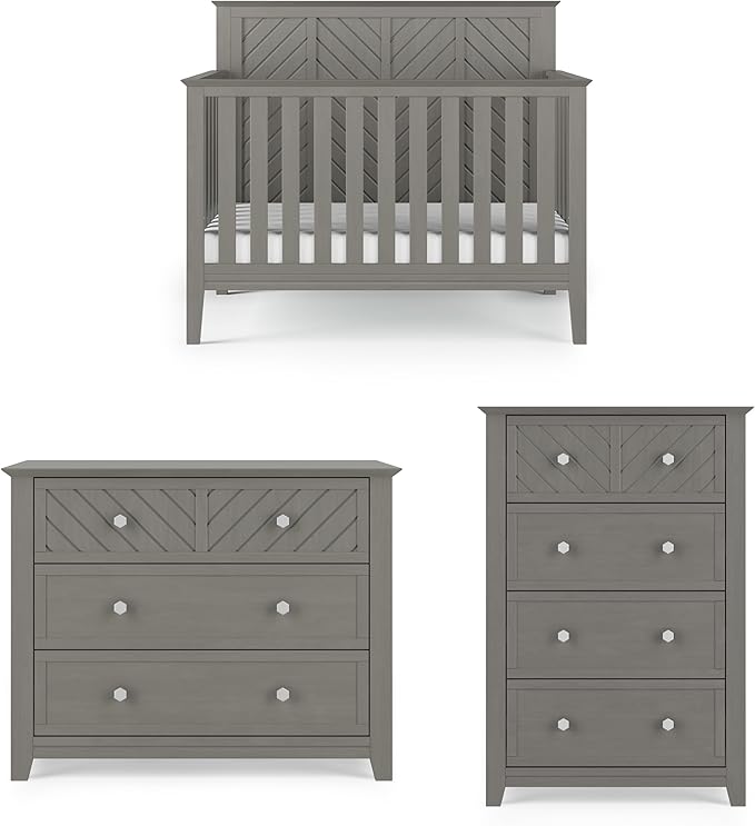 Child Craft Atwood Crib, Dresser and Chest Nursery Set, 3-Piece, Includes 4-in-1 Convertible Crib, Dresser and Chest, Grows with Your Baby (Lunar Gray)