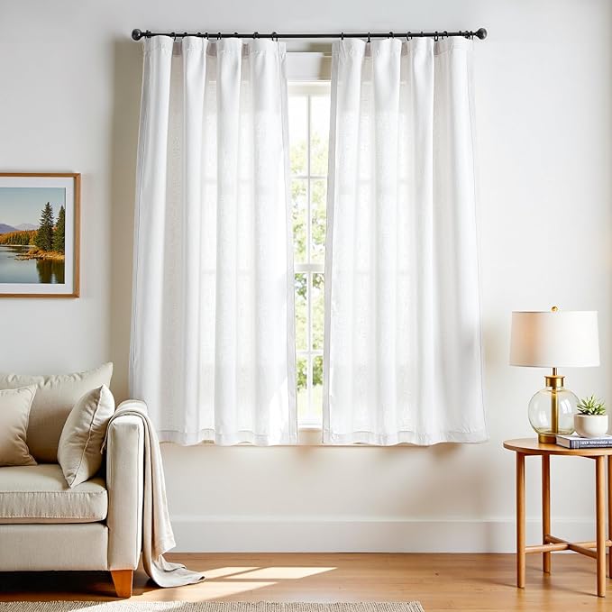 jinchan Linen Blend Curtains 72 inch Length 2 Panels for Bedroom Living Room, Light Filtering 50 inch Wide Farmhouse Drapes with Rod Pocket Back Tab(50W x 72L, Off White)