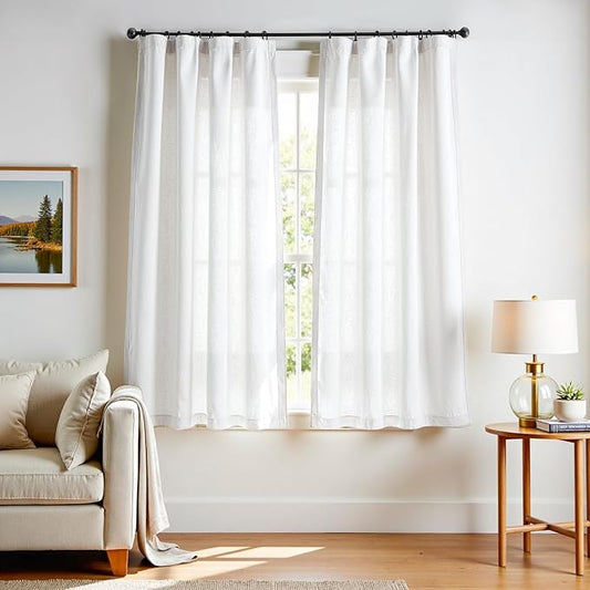 jinchan Linen Blend Curtains 72 inch Length 2 Panels for Bedroom Living Room, Light Filtering 50 inch Wide Farmhouse Drapes with Rod Pocket Back Tab(50W x 72L, Off White)