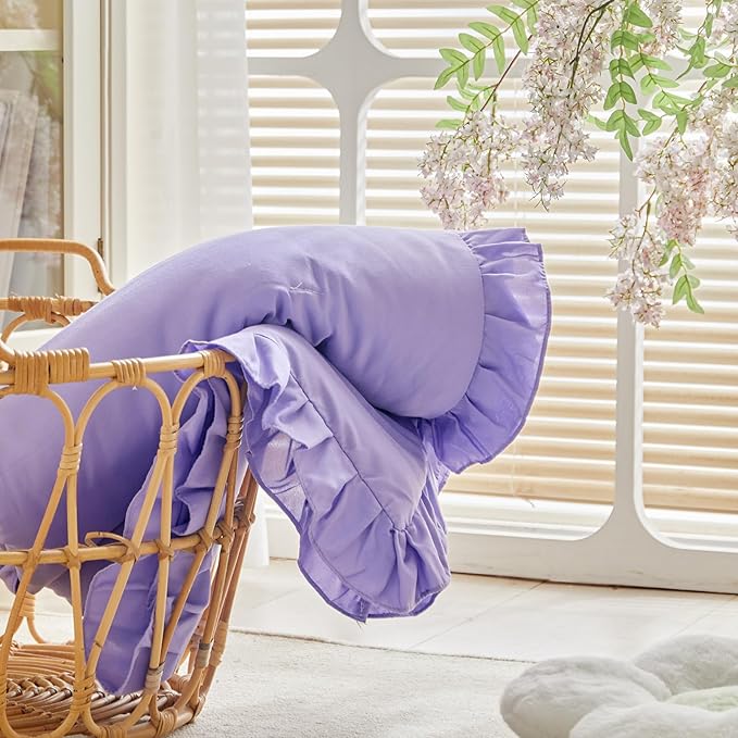 Ruffled Toddler Blanket Ruffle Comforter for Baby Toddler Girls, Soft Cozy Cute Quilted Blanket Breathable Microfiber Comfortable Down Alternative Small Size Quilt with Ruffle - 39"x 47" Purple