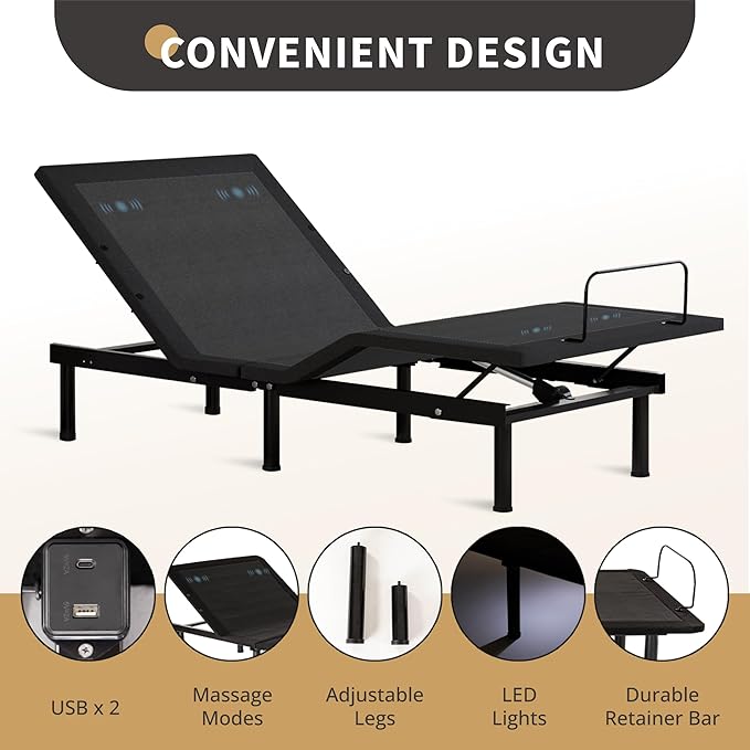 EGOHOME Split King Adjustable Bed Frame with Wireless Remote,Independent Head and Foot Incline Electric Bed Base with Adjustable Legs Massage,Zero Gravity, LED Night Lights,USB