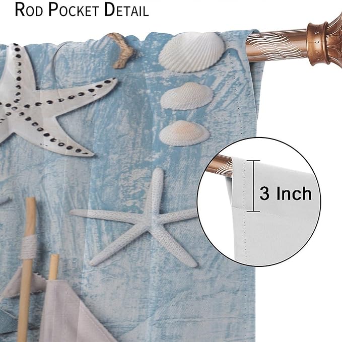 Nautical Curtain,Navy Anchor Sailing Map Starfish Seashells Bedroom Curtain,Waterproof Washable Fabric for Bedroom Decor Set 2 Panels,84x84 Inches