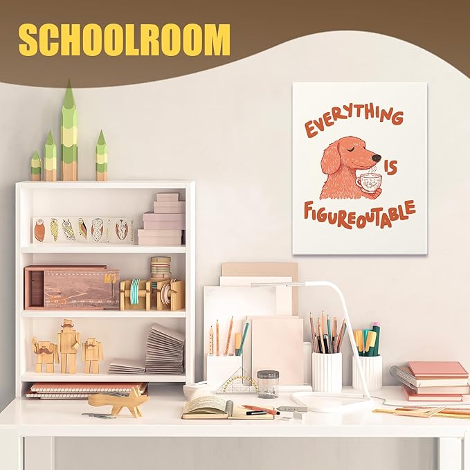 URLLUAE Everything is Figureoutable Inspirational Canvas Poster Wall Art 11x14 Inch, Coffee Dog Motivational Positive Affirmations Canvas Prints Wall Decor for Bedroom Living Room Home Office