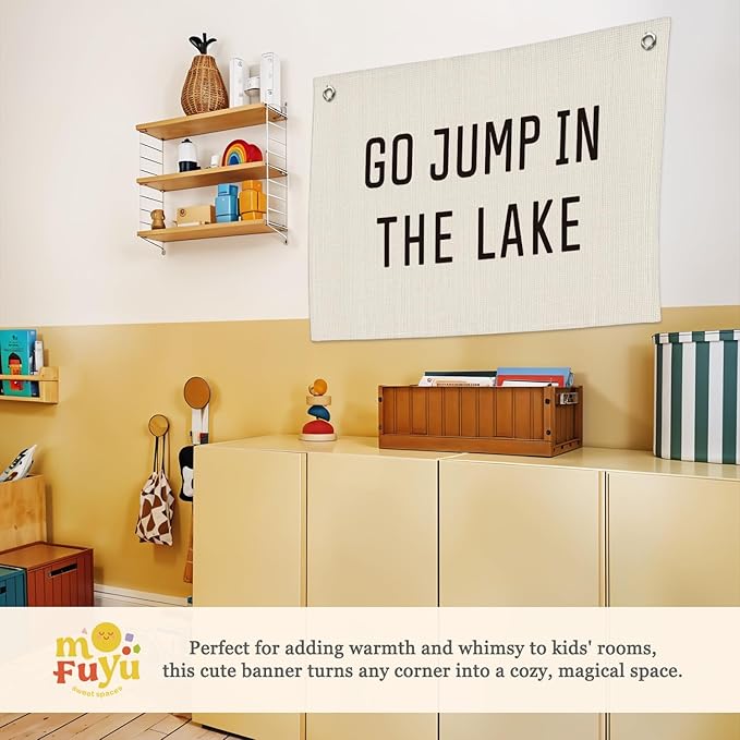 Lake House Decor Canvas Banner,Lake House Gifts,Go Jump in The Lake Banner - Surf Decor Wall Hanging Banner Flag for Cabin Bedroom Porch Home 30x20 Inch