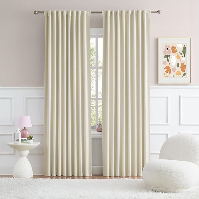 DUALIFE Buttercream Beige Curtains 72 Inch Length 2 Panels Set Room Darkening Window Drapes for Bedroom 52 x 72 Inches Long Back Tab Loop Pocket