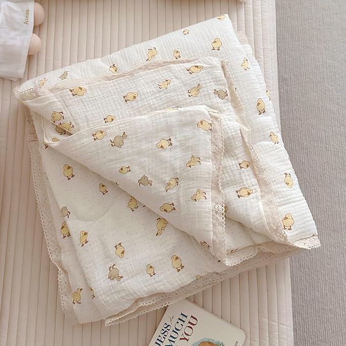 BuLuTu Baby Toddler Muslin Blanket| Crib Baby Quilts| Cot Comforter| Nursery Bed Throw Blanket| Toddler Quilt Blanket | Soft Breathable | Super Cute Duck Pattern| 60x78 Inch,2.5 Pounds