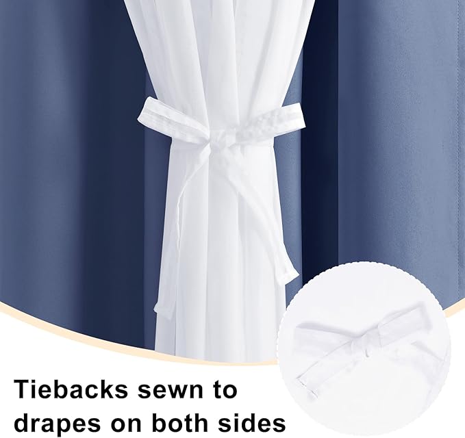 Hiasan Blackout Curtains with Sheer Overlay, Thermal Insulated Mix & Match Double Layer Room Darkening Window Curtains for Bedroom,Living Room,Nursery 2 Panels with Tiebacks (52W X 108L,Blue Haze)