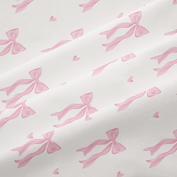 Bow Bedding Duvet Cover Full Size Pink White Heart Bowknot Bedding Set 3 Pieces Kids Girls Princess Style Cute Love Pattern Bowknot Soft Breathable Microfiber Duvet Cover
