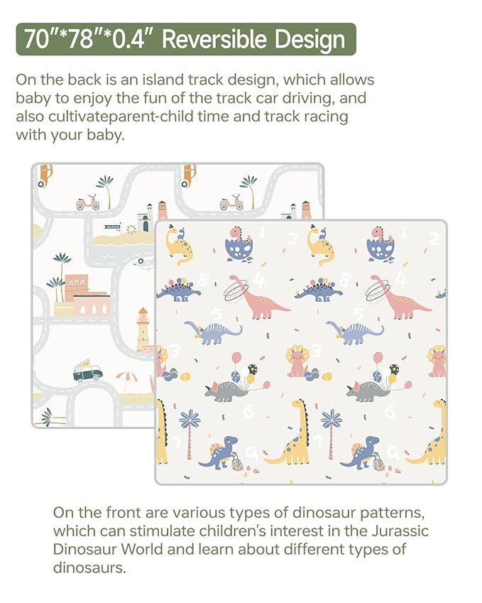 Baby Play Mat Foldable Baby Floor Play Mat X-Large Soft Foam Playmat for Babies Reversible Waterproof Padded Baby Girl Play Mat Portable Thick Crawling Mat for Indoor Outdoor(70"*78"*0.4")