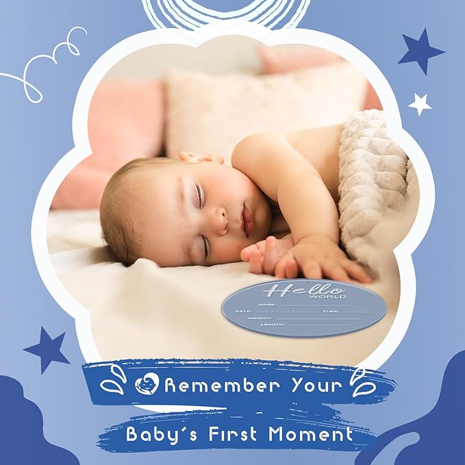 Baby Announcement Sign, 6.7 Inch Hello World Newborn Sign, Thickness Upgrade Birth Announcement Sign for Hospital, Nursery Baby Shower (Blue)