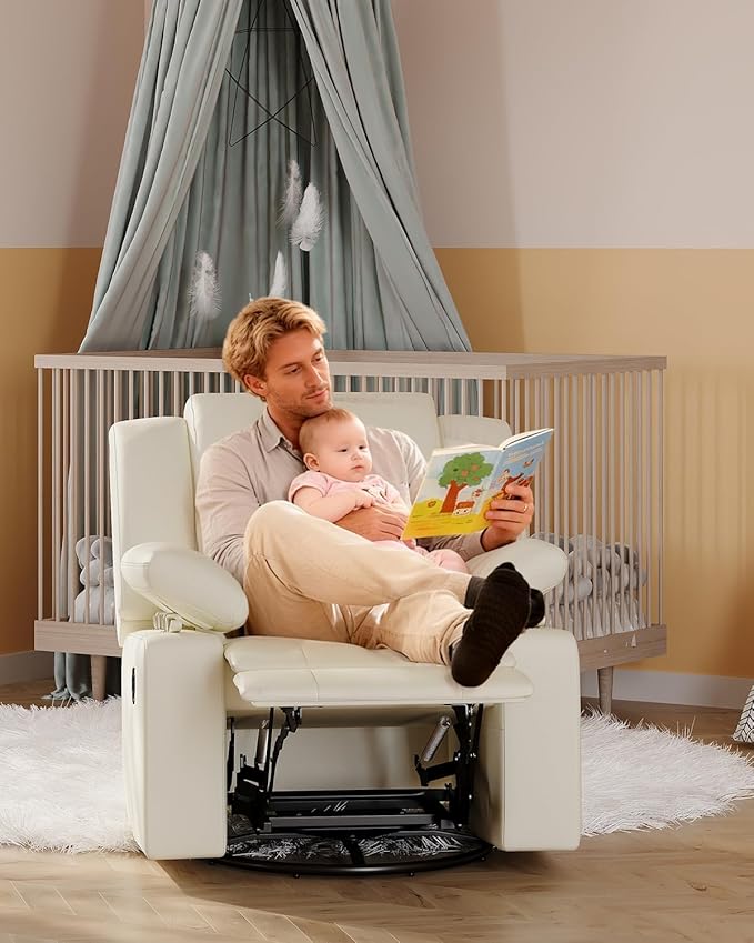 AILEEKISS Rocking Chair Nursery Swivel Recliner Glider Chair with Adjustable Armrests,Headrest Rocker Nursing Chair for Breastfeeding Comfy Upholstered Living Room Reclining Chairs(Beige)