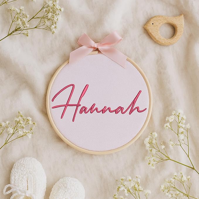 Personalized Baby Name Sign Welcome Baby Announcement Sign Newborn Baby Embroidery Hoop with Bows Baby Hospital Name Sign Custom Infant Baby Name Baby Shower Gifts (09)