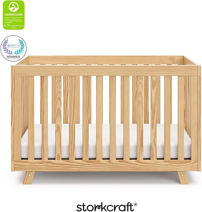 Storkcraft Beckett 3-in-1 Convertible Crib (Natural) – GREENGUARD Gold Certified, Fits Standard Crib Mattress, Converts to Toddler Bed and Daybed, 4 Adjustable Mattress Heights, Grow-with-Me Design