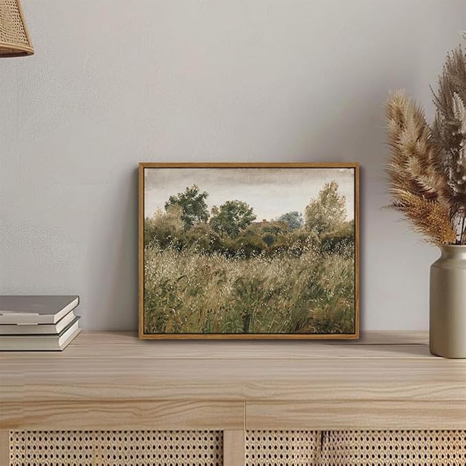 OIQArtOIQ Framed Vintage Landscape Wall Art Natural Scenery Oil Painting Canvas Prints Country Farmhouse Aesthetic Decor Pictures for Kitchen Bedroom Living Room Bathroom