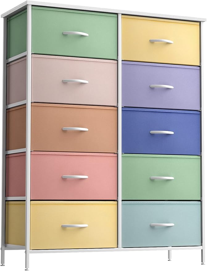 Sorbus Kids Dresser with 10 Drawers - Storage Unit Organizer Chest for Clothes - Bedroom, Kids Room, Nursery, & Closet - Steel Frame, Wood Top & Handles, and Easy Pull Fabric Bins