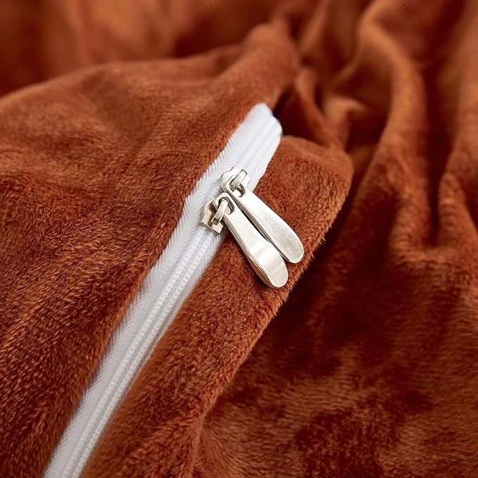 Houseri Twin Burnt Orange Velvet Duvet Cover Set - Modern, Breathable, 3-Piece Set (Duvet Cover, 2 Pillowcases) - Twin Size