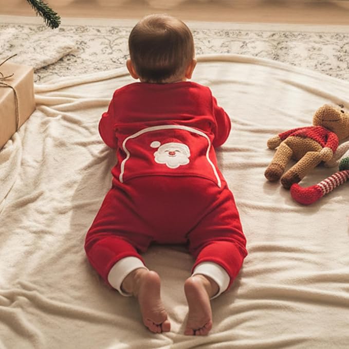 Merqwadd Baby Christmas Outfit Boy Girl Santa Cookies Zipper Onesie Infant Christmas Romper Jumpsuit