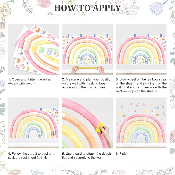 H34.6 Large Rainbow Wall Decals, Watercolor Wall Stickers Peel and Stick Mural for Girls Boys Nursery Kids Room Home Decor