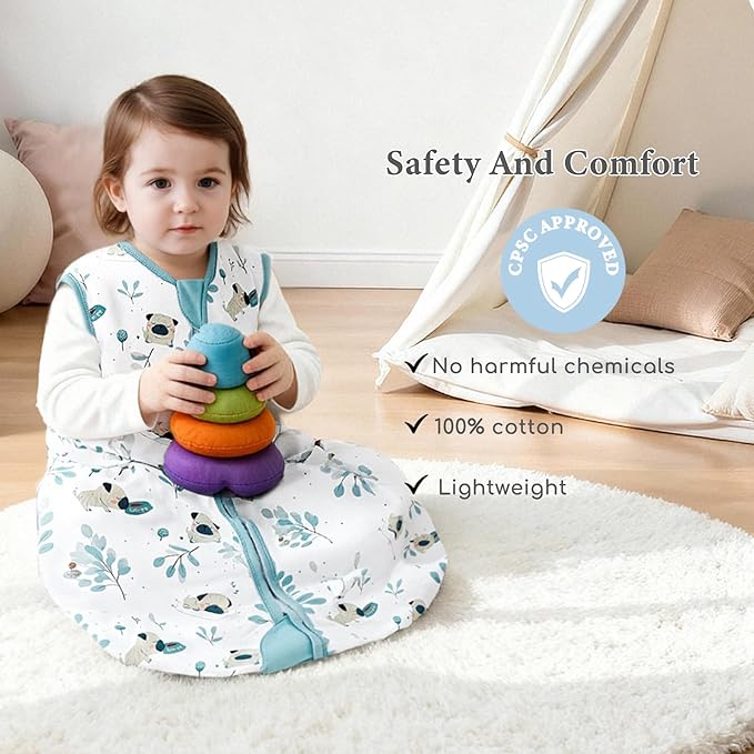 Baby Sleep Sack 18-24 Months 0.5 TOG, 100% Cotton Baby Wearable Blanket with 2-Way Zipper, Infant Toddler Sleeping Sack for Newborn Boys and Girls, Blue & Puppy